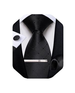 3225 Silk Ties Formal Plaid Check Necktie and Pocket Square Cufflinks Tie